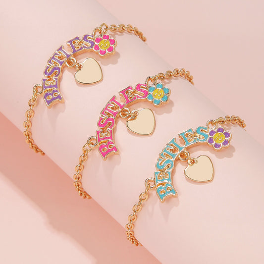 3pcs Girls BFF Love Flower Chain Bracelet