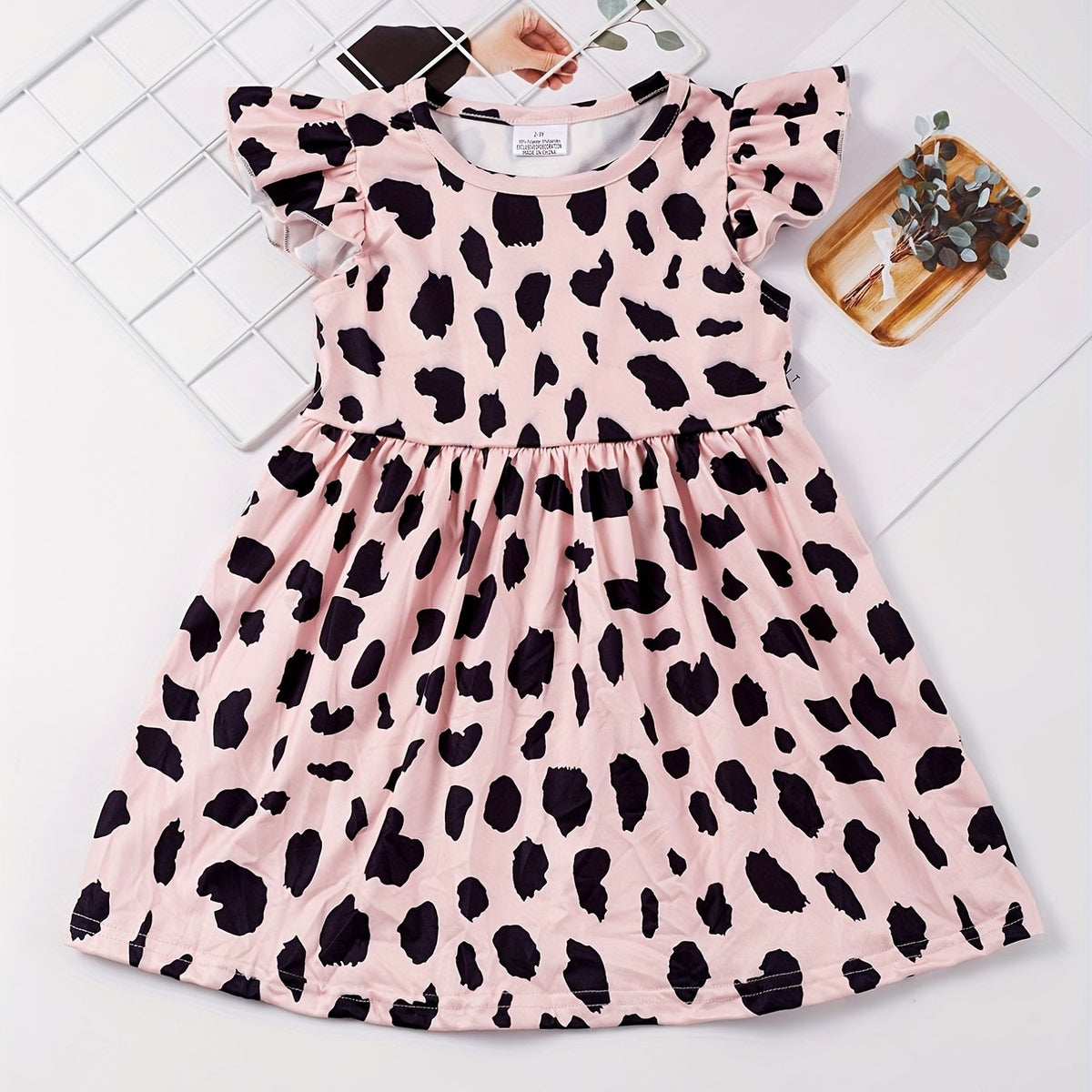 Toddler Girls Leopard Graphic Princess Dress Ruffle Trim