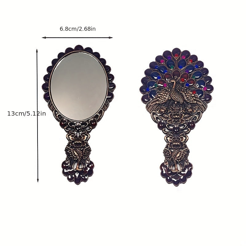Vintage Mirror Comb Set Peacock Embossed Vanity Makeup Mirror