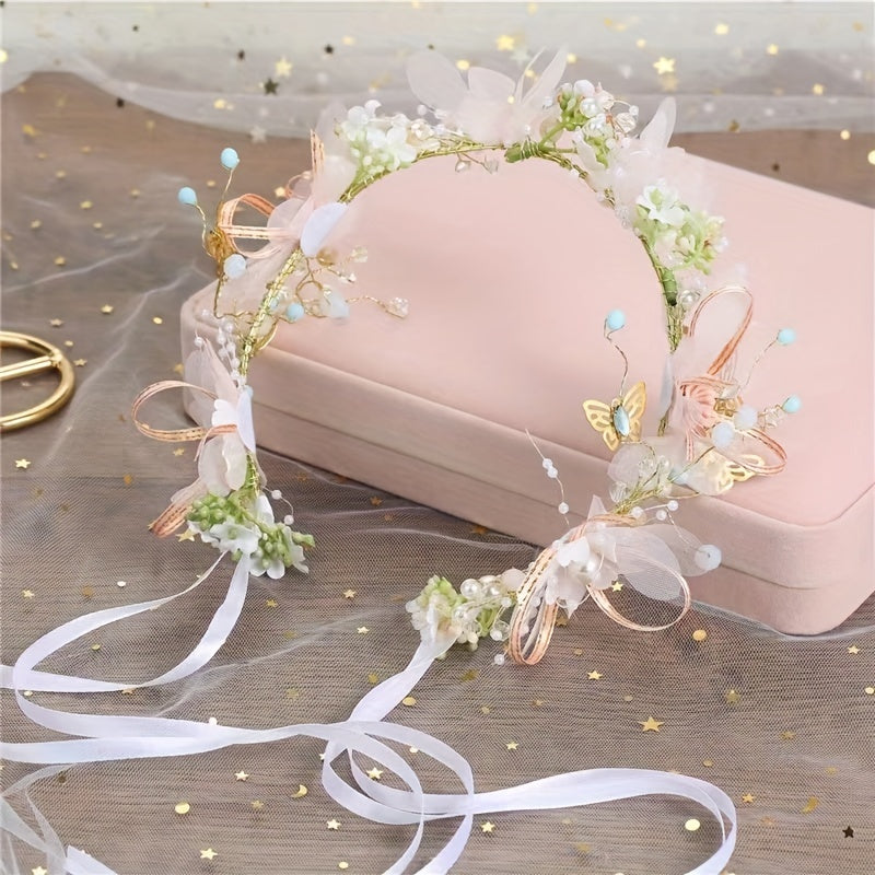Girls Flower Headdress Hair Accessories Bracelet - Gift For Kids