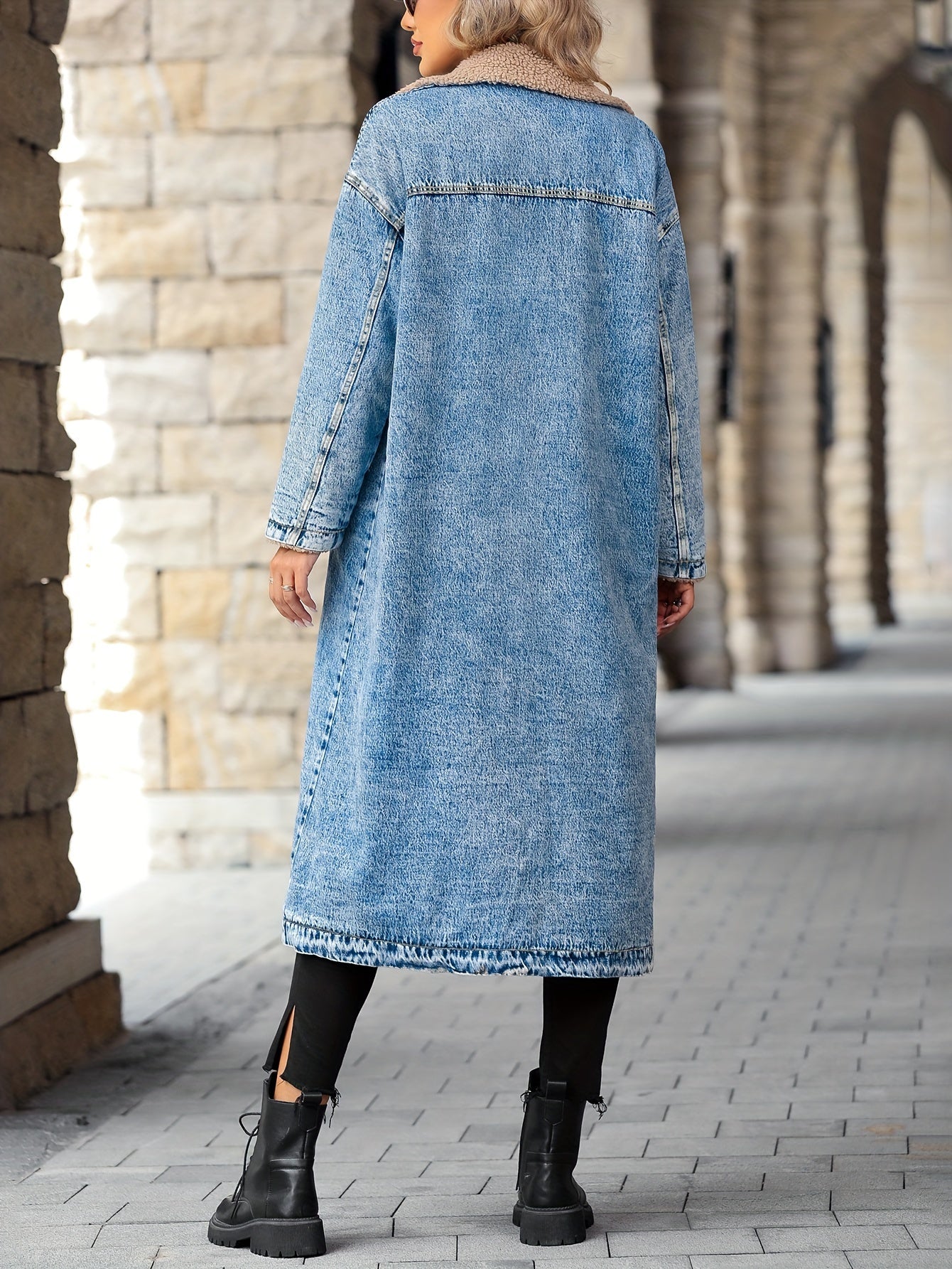  Casual Denim Jacket Women's Plus Solid Fleece Longline Denim