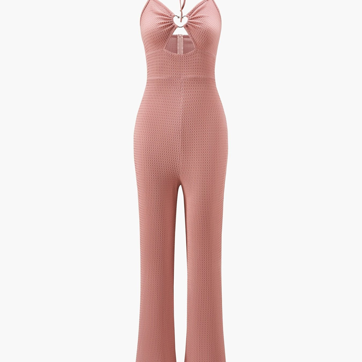 Solid Textured Halter Neck Jumpsuit Vacation Heart Shape Decor Jumpsuit