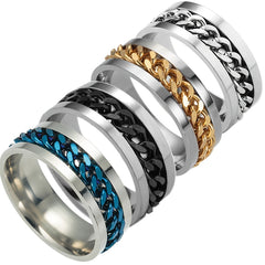 Rotating Anxiety Fidget Rings Stainless Steel Chain Spinner Finger Ring