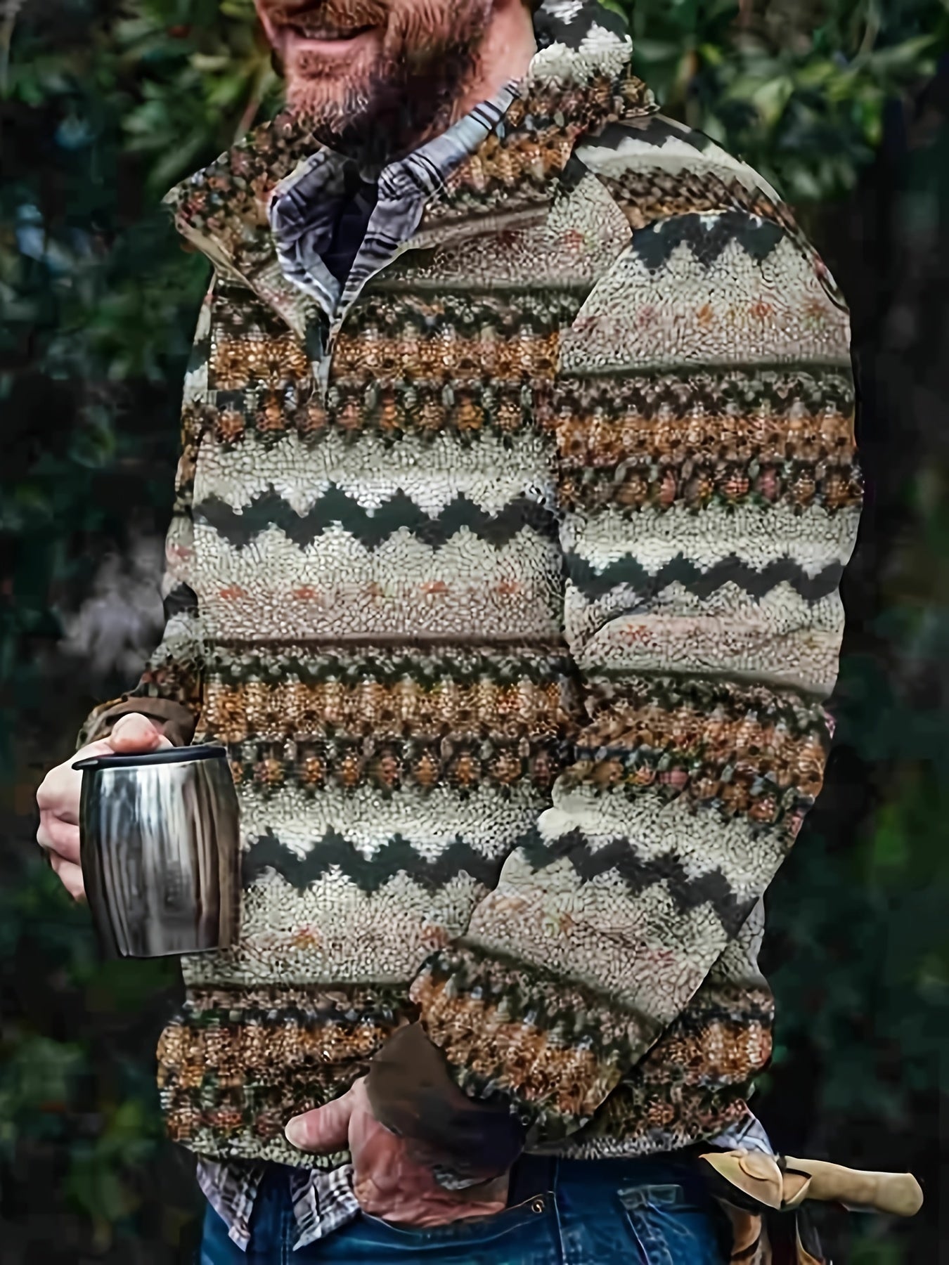 Men's Retro Ethnic Fleece Pullover Sweatshirt Coat