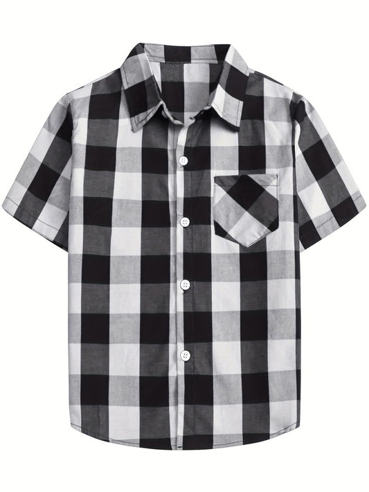 Boy's Casual Plaid Short Sleeve Button Down Shirt