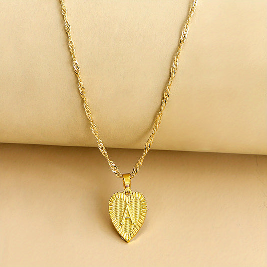 Lucky 26 Letters Necklace Hexagon Pendant Peach Heart Clavicle Chain