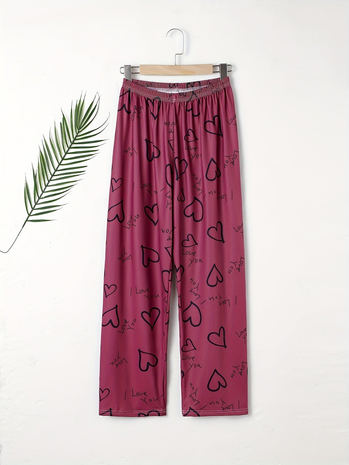 Heart & Letter Print Sleep Bottom Loose & Breathable Pant