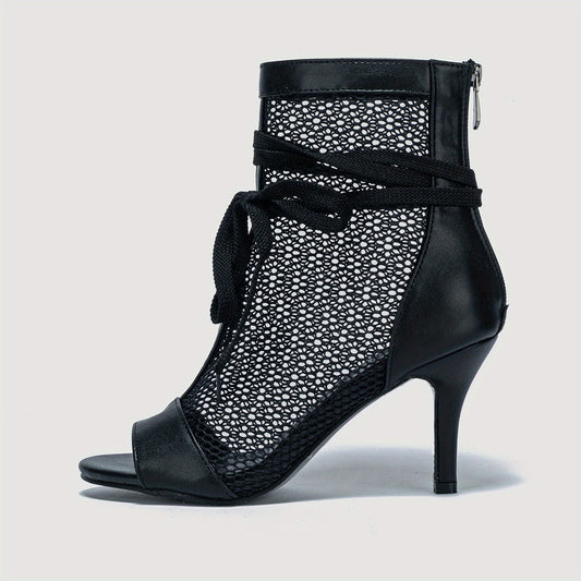 Women's Mesh Stiletto Heels Peep Toe Sandals Bowknot Pumps