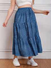  Casual Skirt Women's Plus Denim Print Drawstring Elastic High Rise
