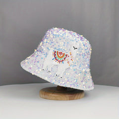 Alpaca Embroidery Sequin Bucket Hat Glitter Fisherman Cap