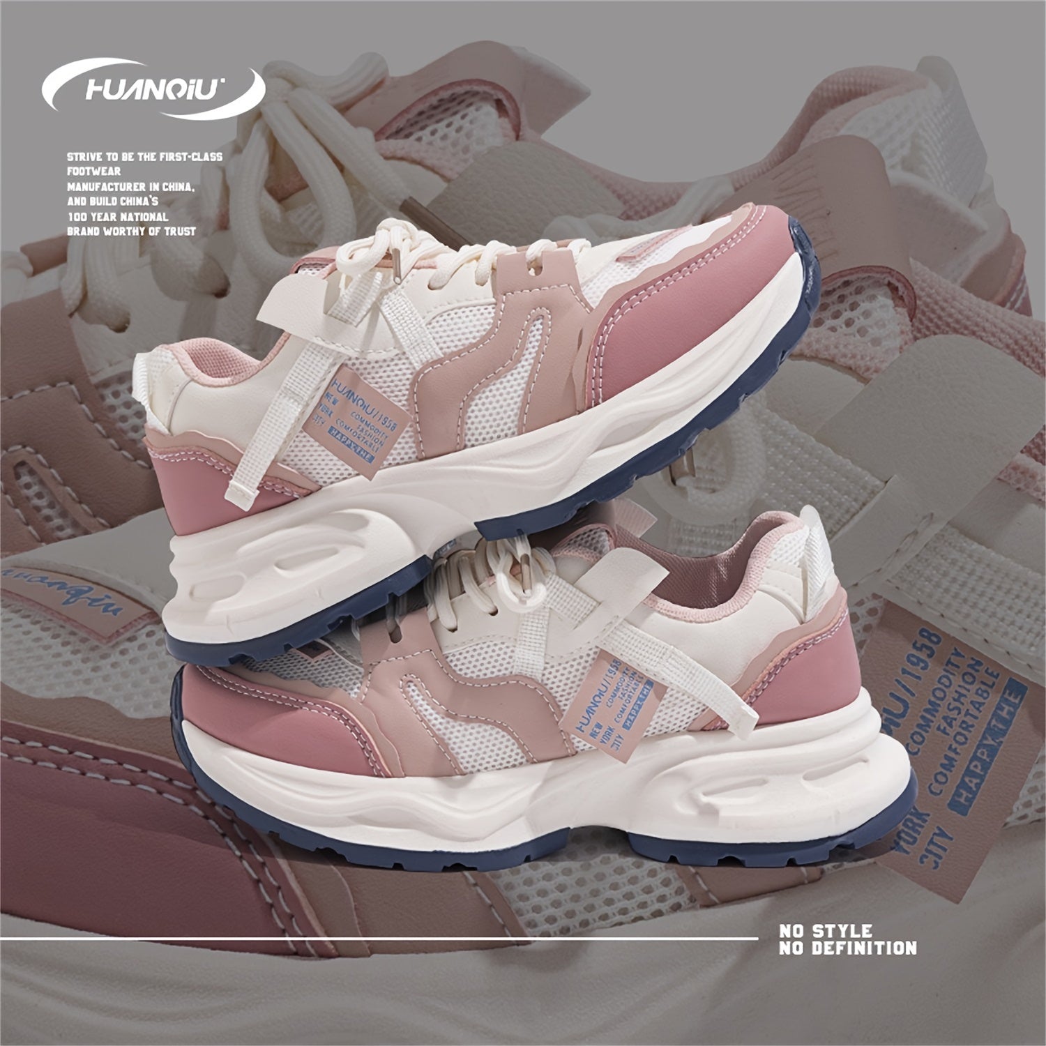 HUANQIU Lace Up Chunky Mesh Sneakers Platform Outdoor Running Shoes