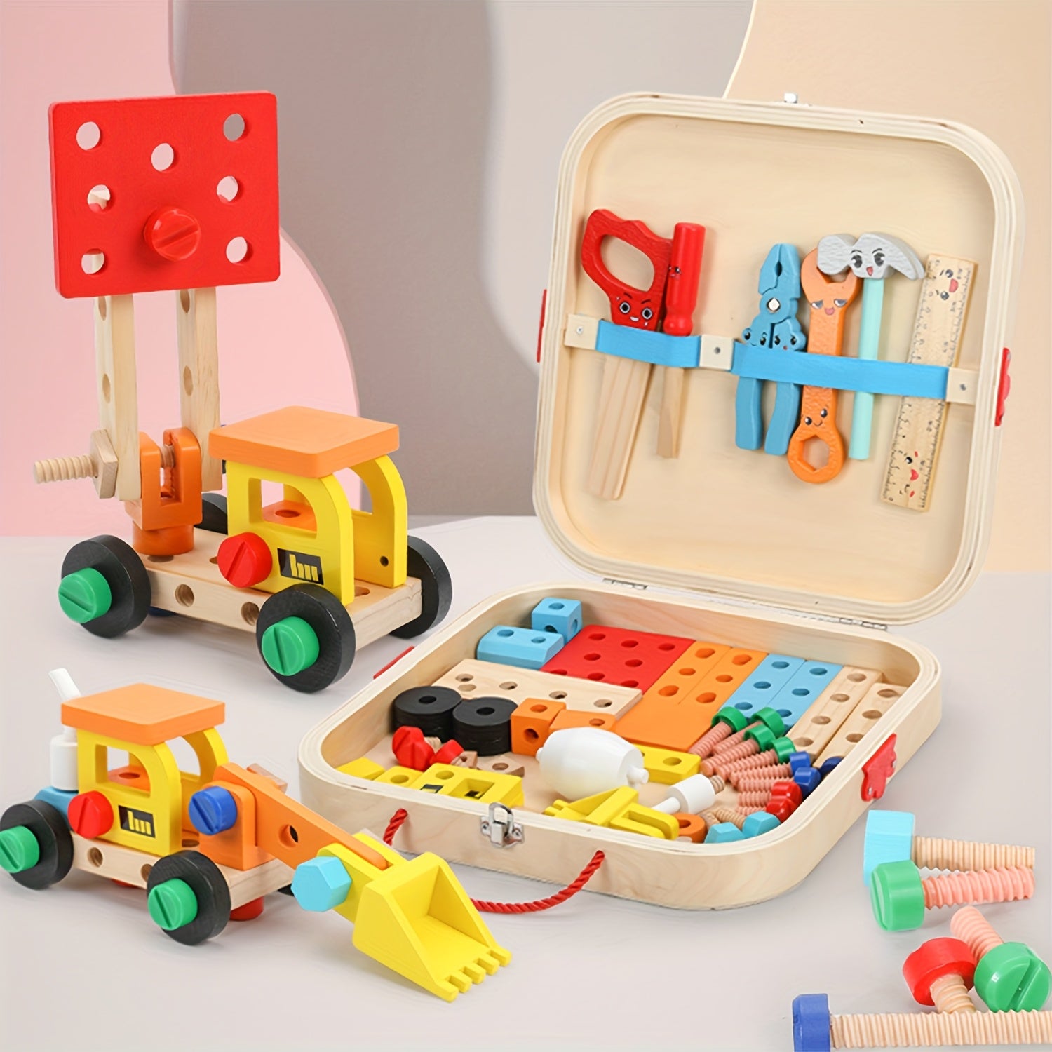 Wooden Toolbox Set for Kids Shape Sorting & Matching Puzzle