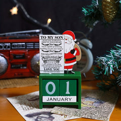 Wooden Block Desktop Calendar Christmas Decor Engraved Santa Reindeer Snowman