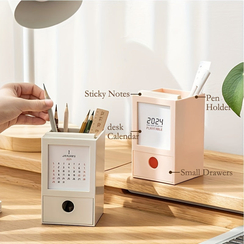 1pc Desk Calendar Note Storage Box Pen Holder Year School