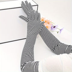 Stripe Sunscreen Gloves Long Arm Elastic Gloves Full Fingerless UV Protection