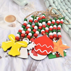 3pcs Christmas Beaded Garland Wooden Deer Snowman Pendant