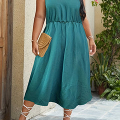  Contrast Lace Cut Out V Neck Tank Dress