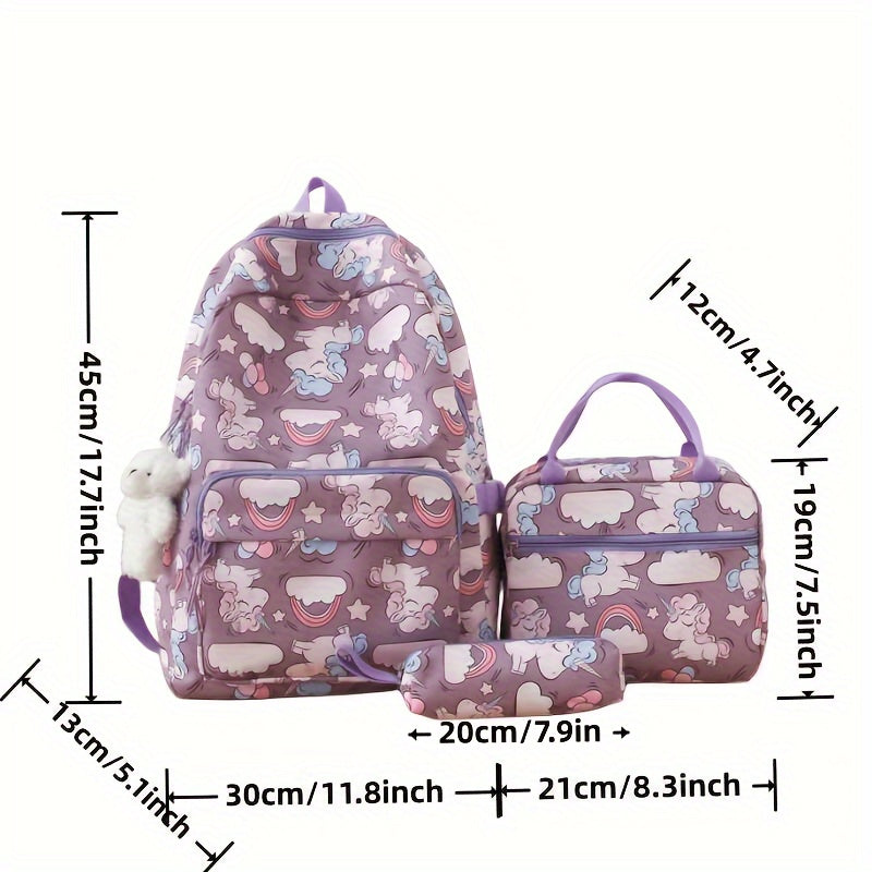 3pcs Cartoon Backpack Set Large Capacity School Bag