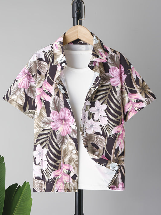 Hawaii Floral And Leaf Full Graphic Print Boys Top