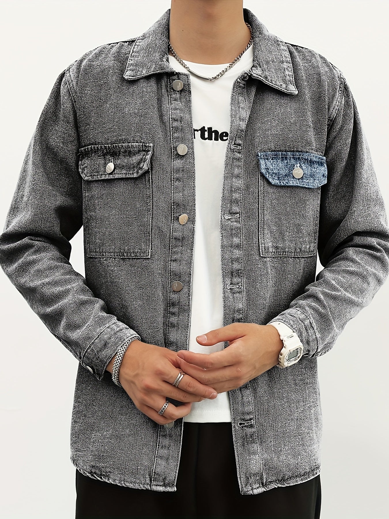 Men's Casual Denim Jacket Button Up Street Style