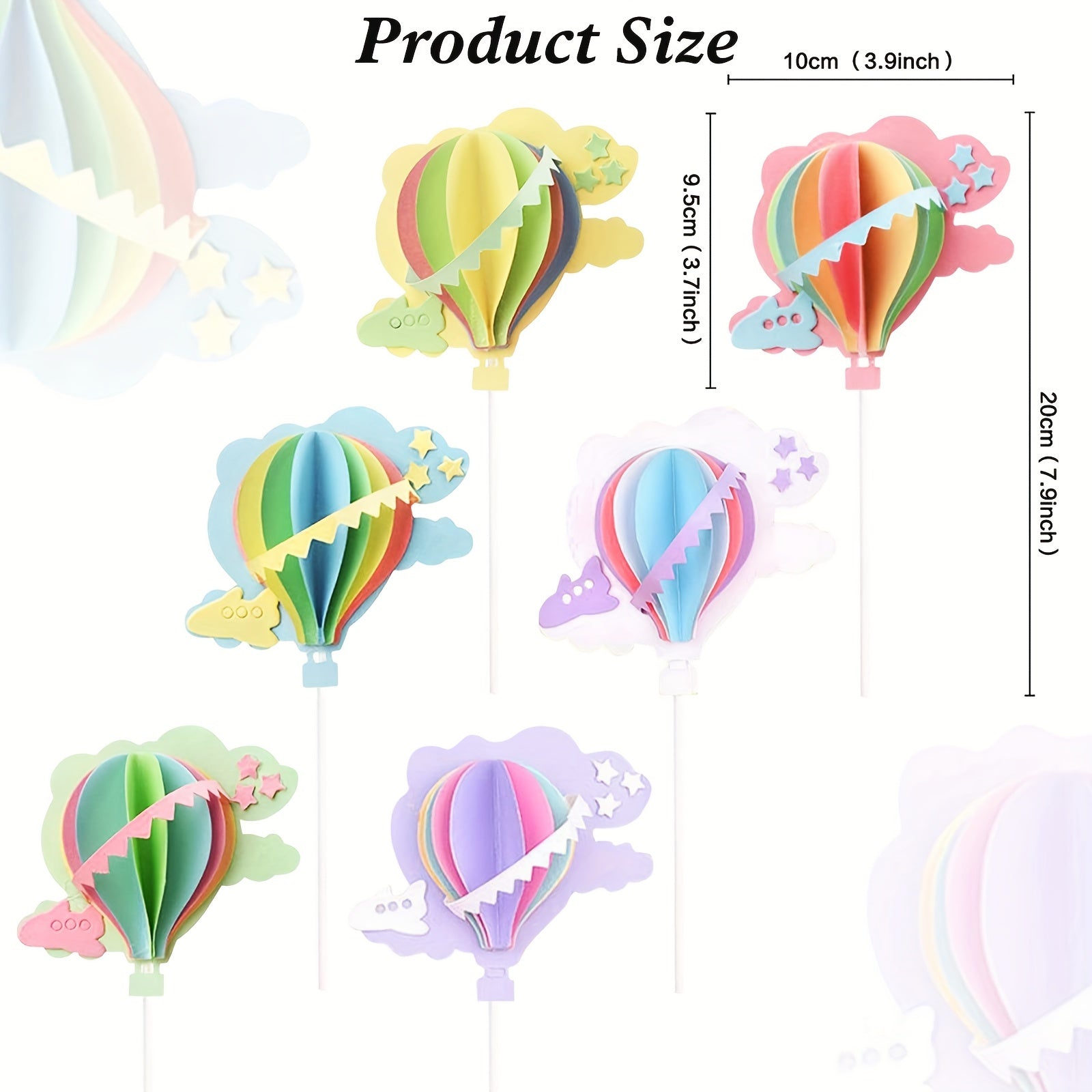 6pcs Air Balloon Cloud 3D Paper Cake Toppers Cupcake Toppers