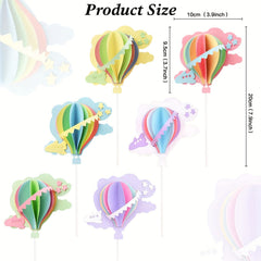 6pcs Air Balloon Cloud 3D Paper Cake Toppers Cupcake Toppers