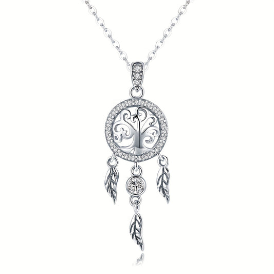 925 Silver Tree Of Life Dream Catcher Pendant Necklace