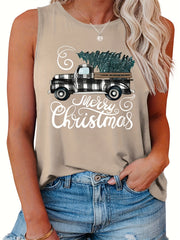  Plaid Truck Car Christmas Tree Print Tank Top