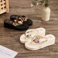 Floral Print Wedge Flip Flops Platform Slide Sandals