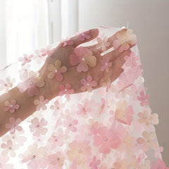3D Flower Embroidery Mesh Tulle Fabric Wedding Dress DIY Crafts 91x130cm