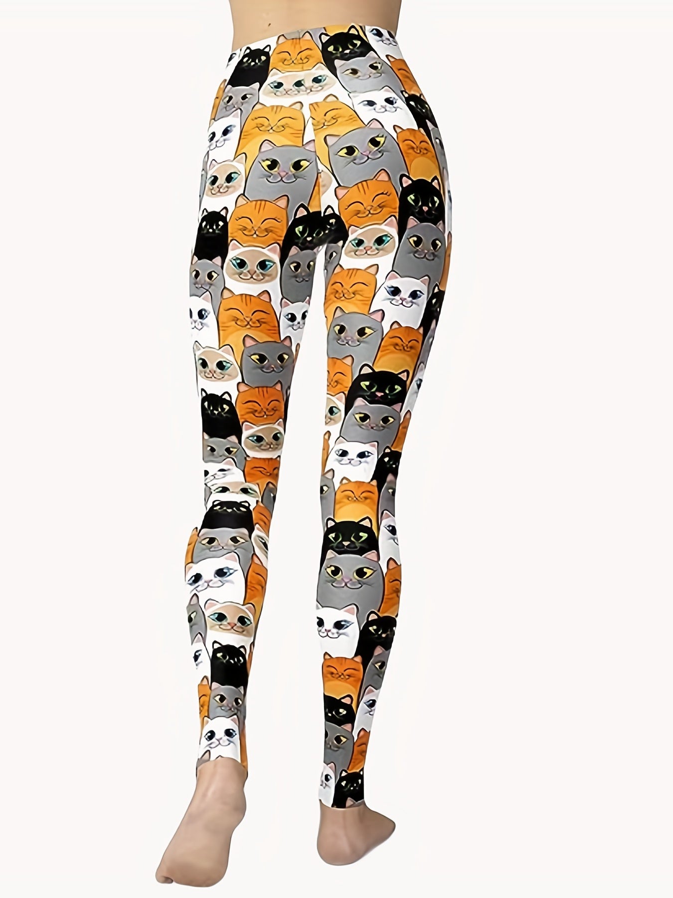 Cat Print Plus Size Sports Leggings Medium Stretch Skinny Leggings