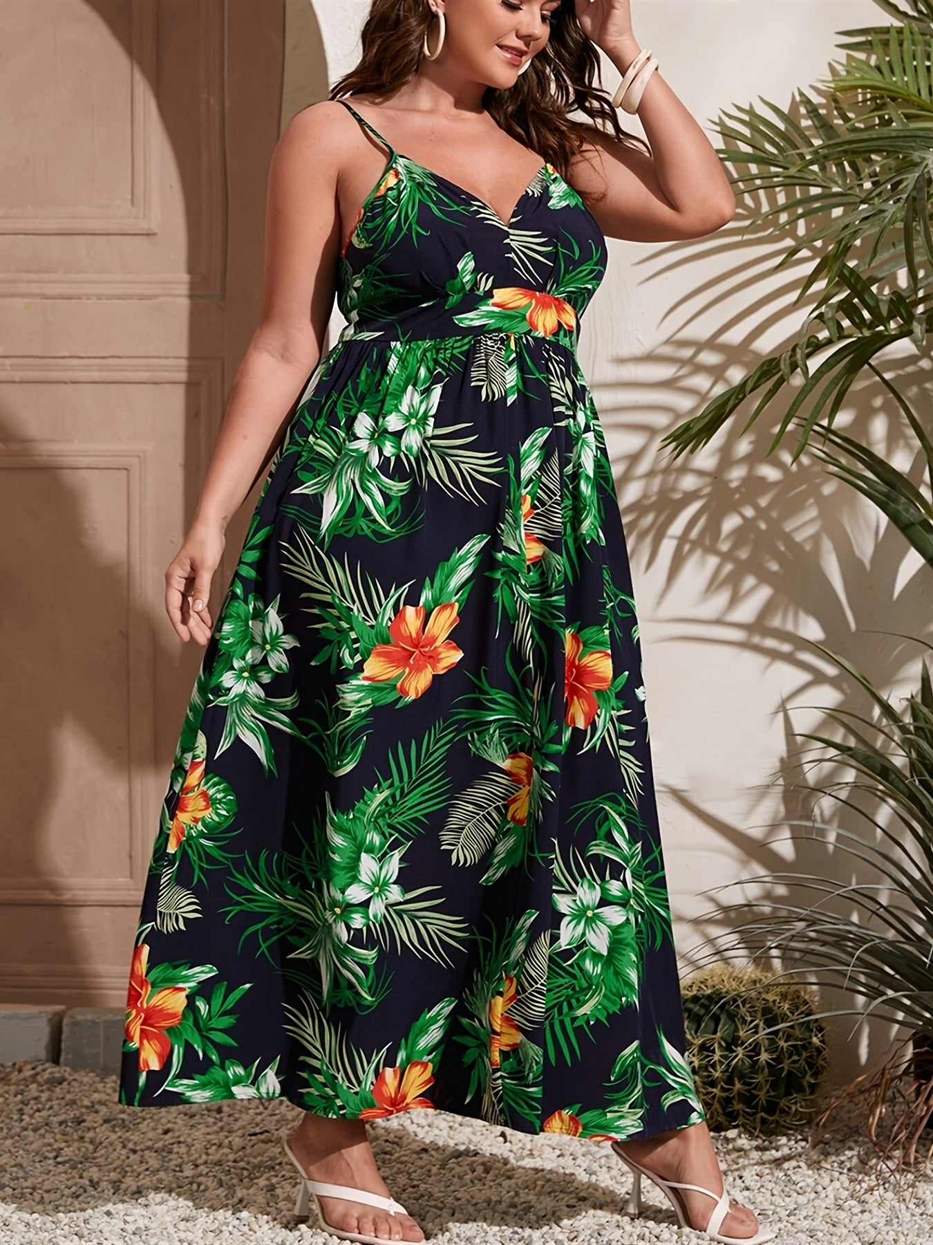  Tropical Print Maxi Cami Dress