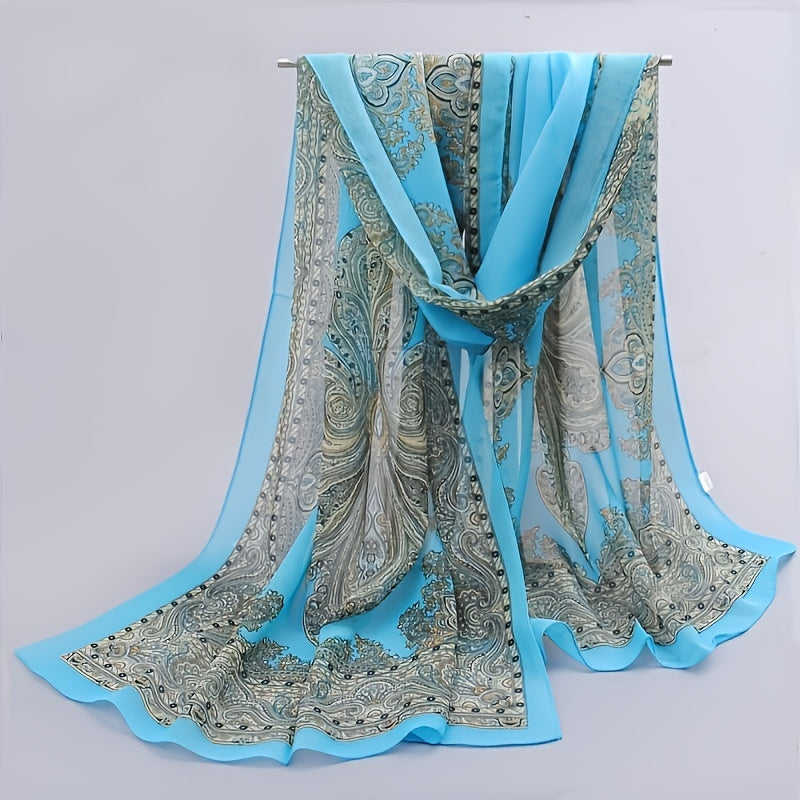 Boho Vintage Print Chiffon Silk Scarf - Summer Beach Towel Shawl