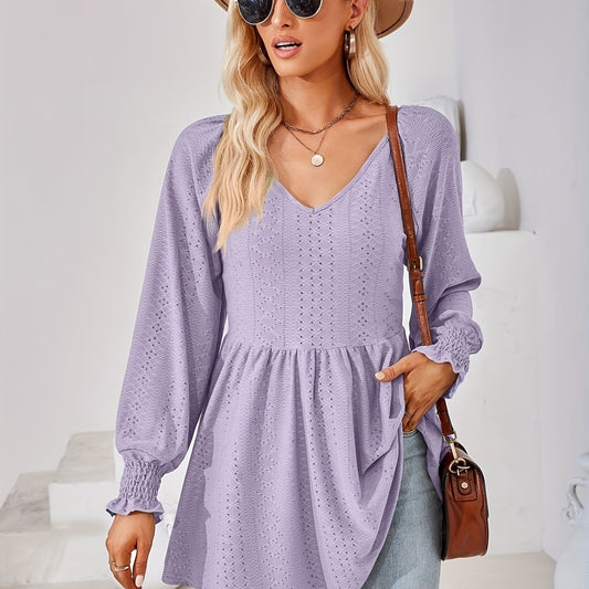  Eyelet Embroidered Lantern Sleeve Top