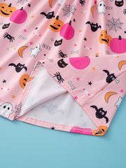 Pumpkin Halloween Dress Flying Sleeve Comfort Fit Girls Vacation Party Casual
