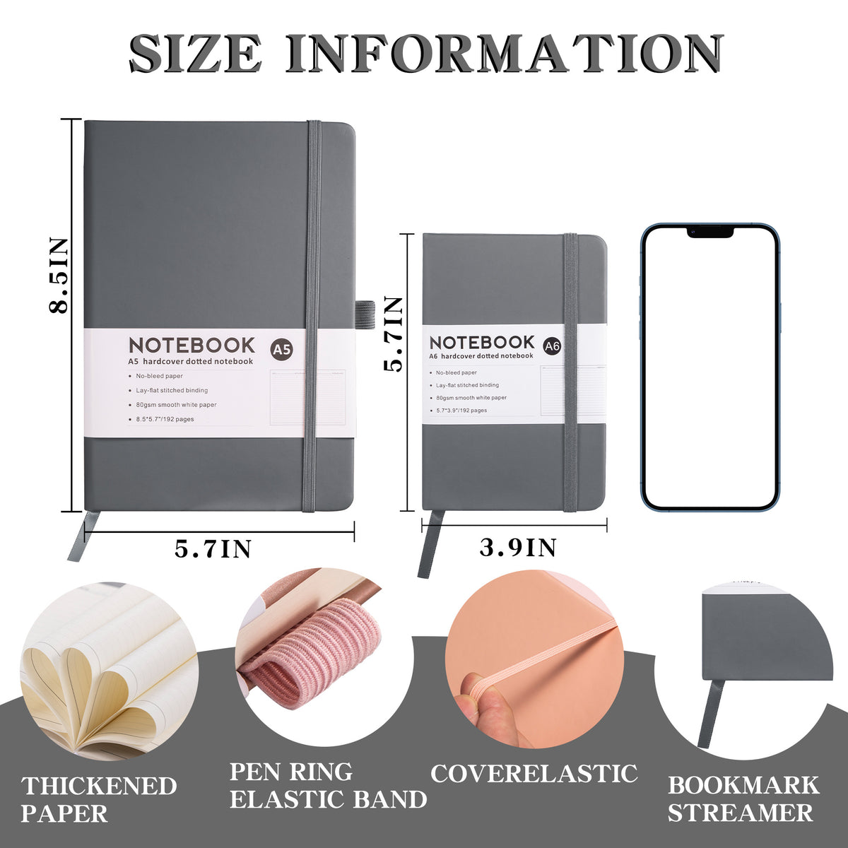 Gray A5 A6 Strap Book Notebook Business Notepad Small Book Portable Book Notepad