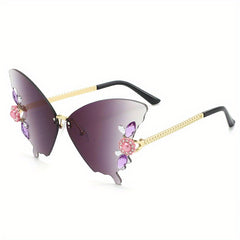 Rhinestone Gradient Butterfly Rimless Sunglasses UV400