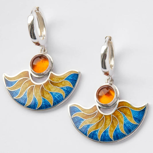 Turquoise Gemstone Stud Earring with Zircon Inlay