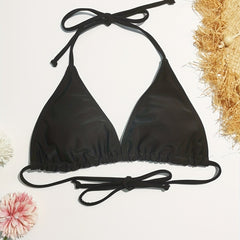 Triangle Halter Neck Bikini Top Backless V Neck Beachwear Bra