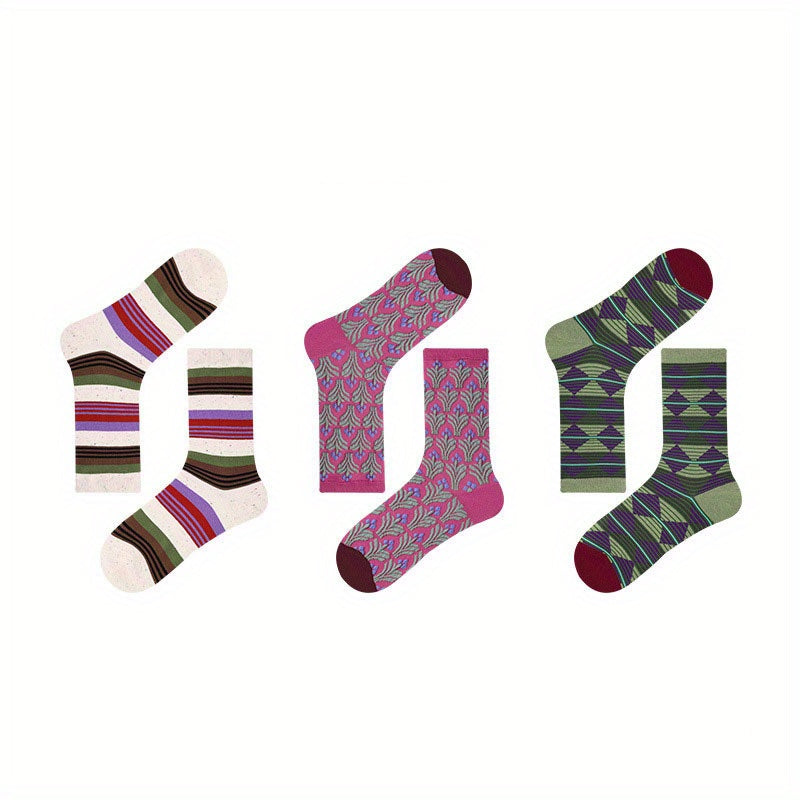 3 Pairs Geometric Pattern Socks for Women
