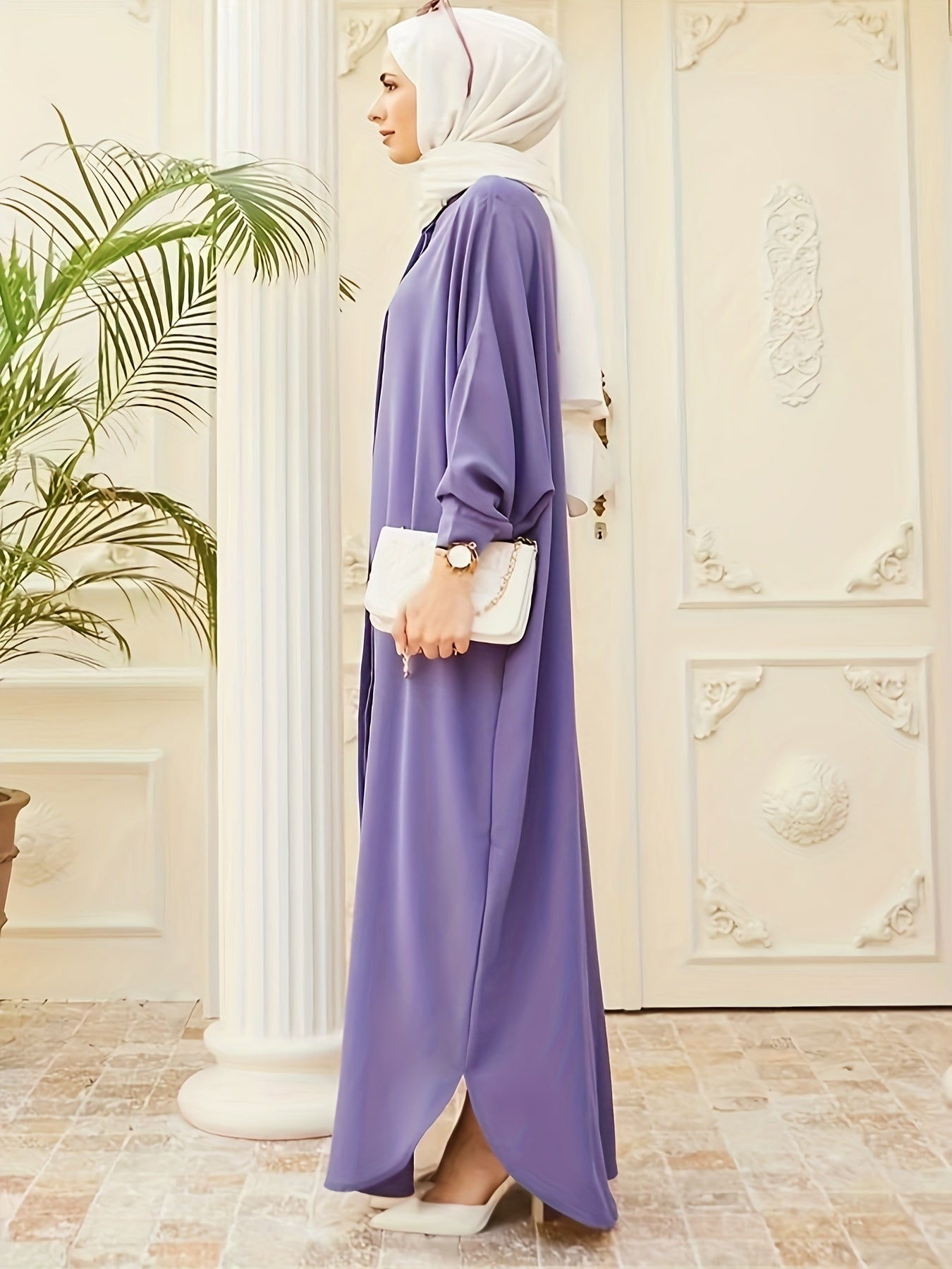  Ethnic Style Abaya Dress Women's Plus Solid Batwing Sleeve