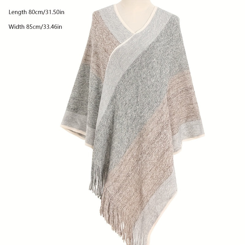 Fringed Shawl Warm Outwear Cape Windproof Large Blanket for Autumn & Winter