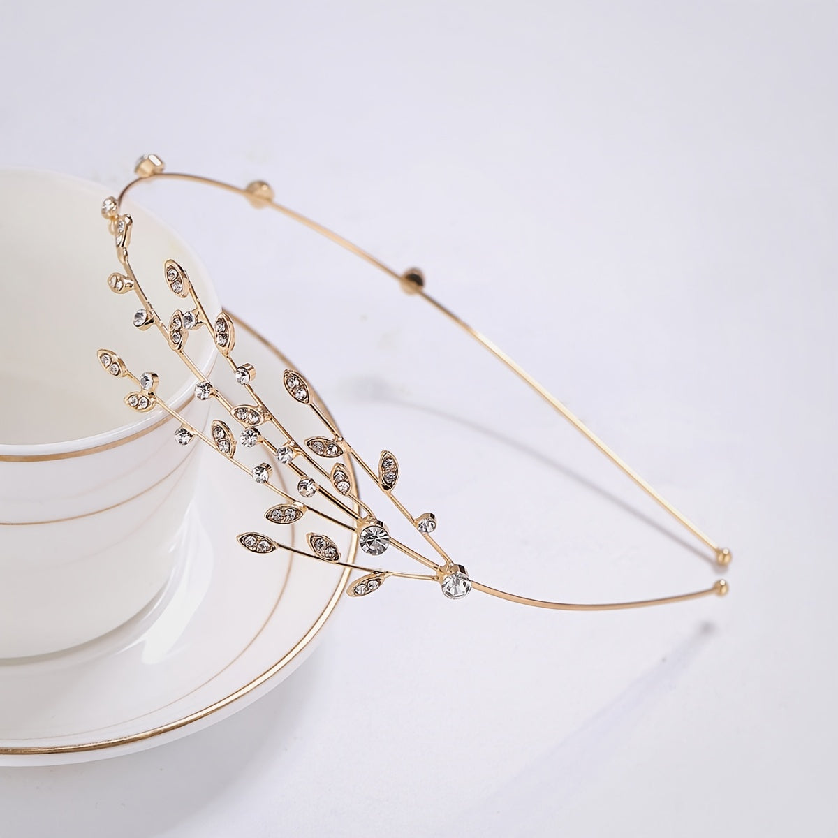 Rhinestone Branch Bridal Headband Silvery Gold Wedding Hairband