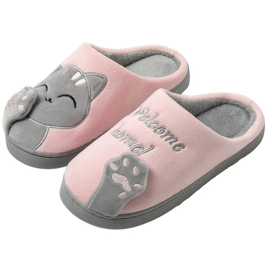 Cat Cartoon Plush Slippers Cozy Closed Toe Flat Fuzzy Indoor Shoes