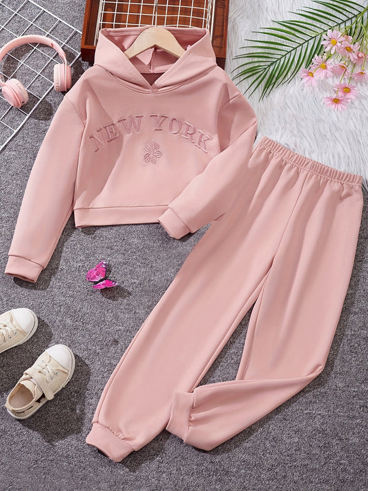 YORK Girl's 2pcs Hoodie & Sweatpants Set for Spring Fall