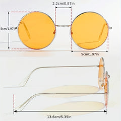 Silver Metal Orange Lens Round Sunglasses