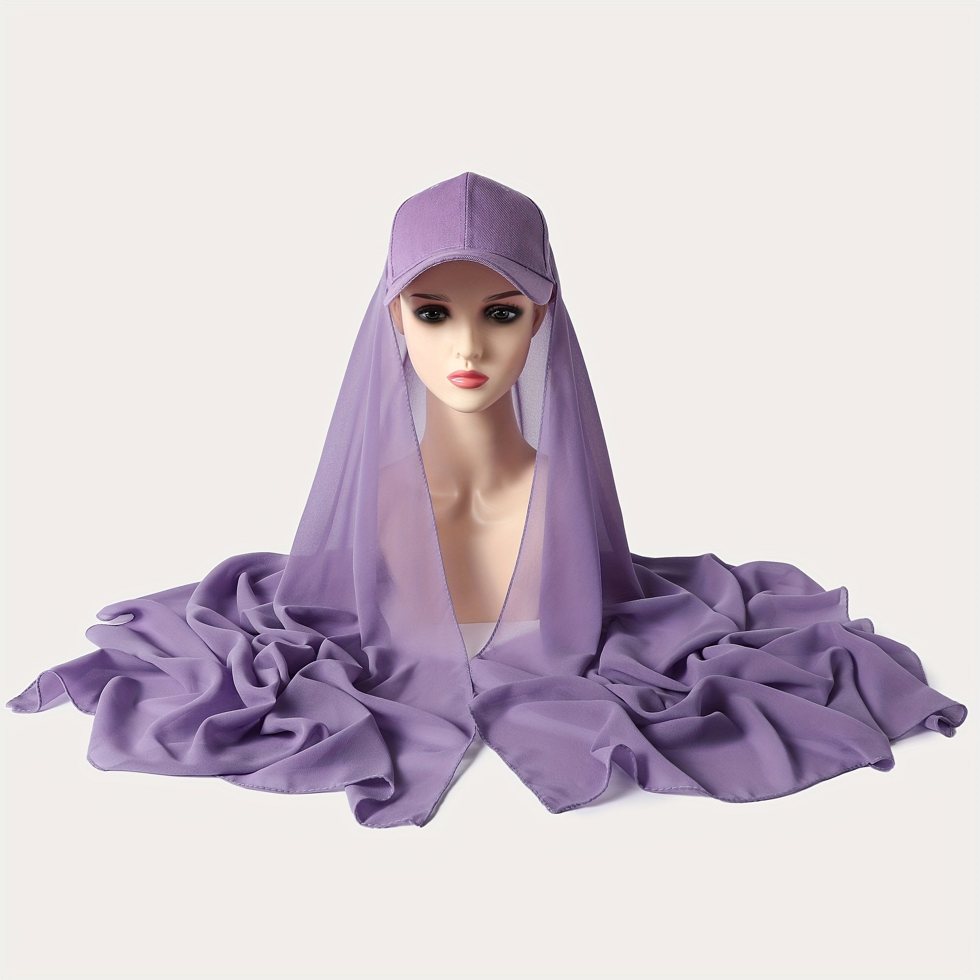 Hijab Baseball Cap With Chiffon Shawl Solid Sun Hats In One 2 piece Headscarf
