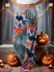  Skull Hand & Letter Print Tie Dye Pants