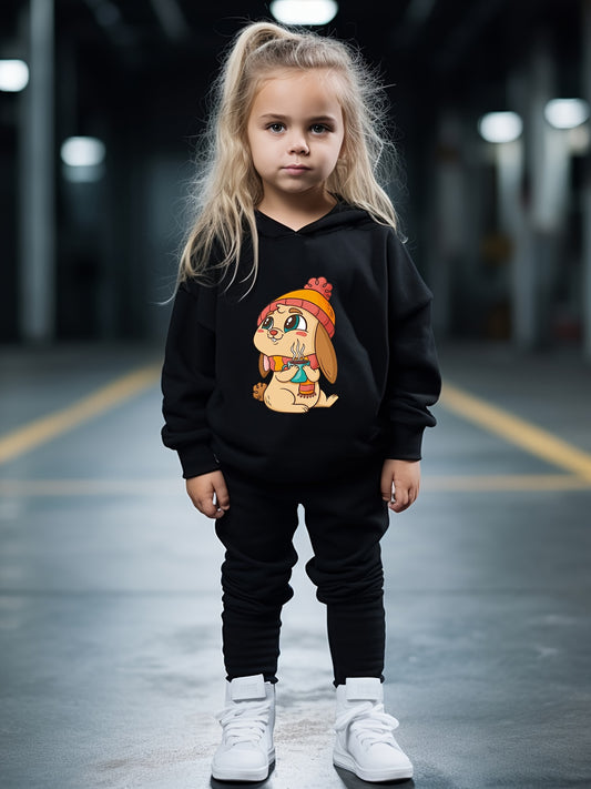 Cartoon Mole Print Hoodies Pants Set For Kids Spring Fall Sports