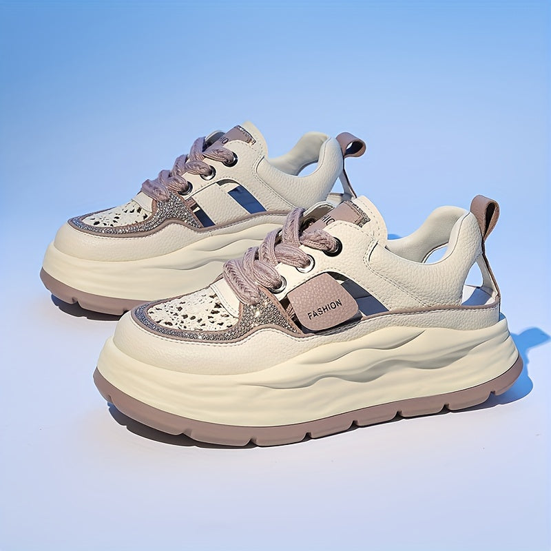 Women's Floral Hollow Out Platform Sandals Retro Thick Sole Casual Footwear